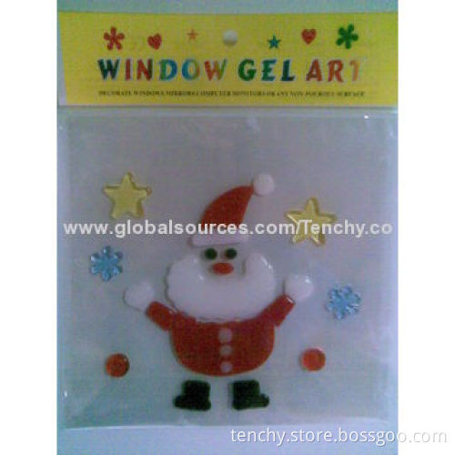 Christmas gel/jelly window sticker, TPR material self-adhesive, colorful/reusable/removable/washable